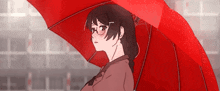 Red Umbrella Anime In Rain GIF - Red Umbrella Anime In Rain GIFs