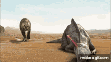 tyrannosaurus rex walking biting killing trex