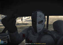 a person in a video game says deliver the loot to vincent 's lockup on the screen