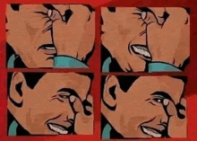 a man and a woman are kissing in a comic book style .