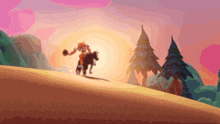 a cartoon of a man riding a horse