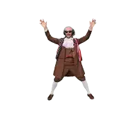 a picture of benjamin franklin with a follow button underneath him