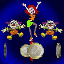 a sign that says we welcome cash with two clowns on it