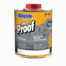 a bottle of tenax concrete proof paint on a white background .
