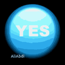 a blue button with the word yes written on it