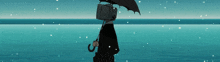 a man with a tv head holding an umbrella in the rain
