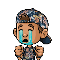 a cartoon of a boy wearing a hat with flowers on it