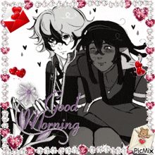 a picture of two anime characters with the words good morning