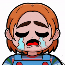 a cartoon of chucky crying with tears running down his face
