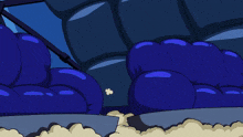 a cartoon character with green hair is laying in a pile of blue balls