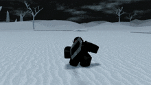 a cartoon character with a sword and shield is standing in the snow