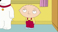 a cartoon character named stewie from family guy standing next to a dog