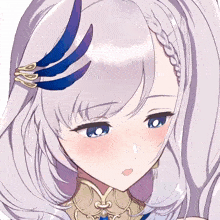 a close up of a girl 's face with white hair