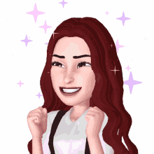 a cartoon of a girl with red hair and purple stars around her