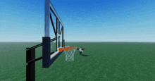 a computer generated image of a basketball hoop with a man standing in front of it