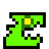 a pixel art of a green snake with a yellow eye