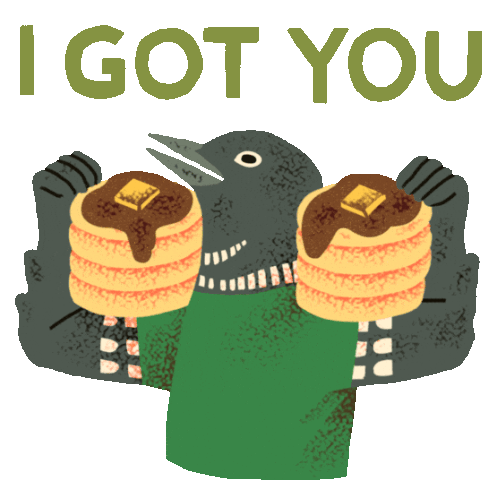Bird Carrying Stacks Of Pancakes Says "I Got You" In English. Sticker - Le Loon Bird Breakfast Stickers