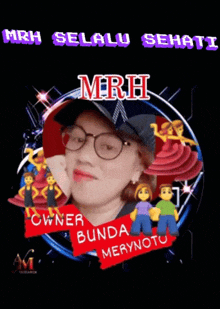 a picture of a woman with the name mrh on the top