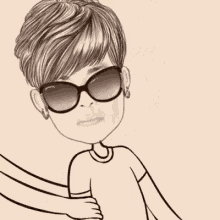 a cartoon drawing of a woman wearing sunglasses and earrings .