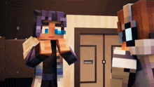 two minecraft characters are standing next to each other and one has a blue eye