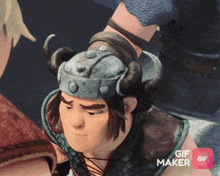 a cartoon character with a helmet with horns and a gif maker button in the corner