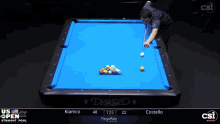 a man is playing pool on a diamond table