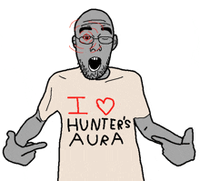 a cartoon of a man wearing a t-shirt that says i love hunter 's aura