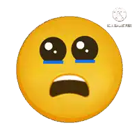 a yellow smiley face with blue tears running down its face