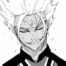 a black and white drawing of a man with white hair and a very angry look on his face .
