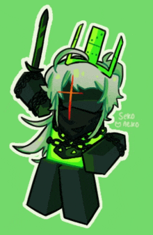 a drawing of a person holding a sword with a cross on their forehead