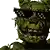 a close up of a green monster wearing sunglasses .