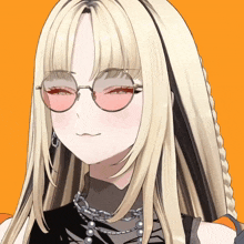 a close up of a girl wearing round glasses