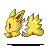 a pixel art drawing of a yellow eevee with spikes on its ears and tail .