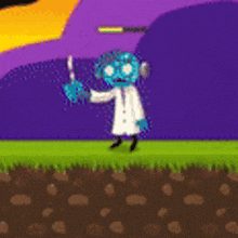 a cartoon character in a lab coat is holding a pair of scissors in a video game .