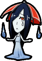 a cartoon of a girl holding an umbrella with tears coming out of her eyes