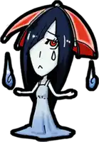 a cartoon of a girl holding an umbrella with tears coming out of her eyes