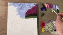 a painting is being painted on a canvas with the words made in animatica visible