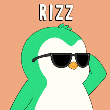 a cartoon of a penguin wearing sunglasses with the word rizz on the bottom