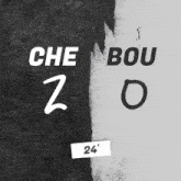 a black and white poster with che bou 20 written on it