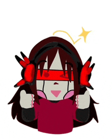 a cartoon of a girl wearing red headphones and giving a thumbs up .