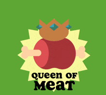 a queen of meat logo with a crown on top of an apple