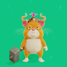 a cartoon cat wearing a viking helmet holds a hammer