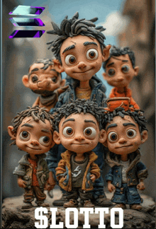 a group of cartoon characters standing next to each other with the word lotto on the bottom right