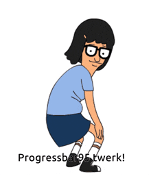 a cartoon of a girl squatting with the words progressbar95 twerk below her