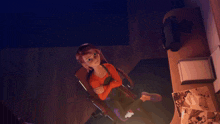 a cartoon character is sitting in a chair in front of a computer
