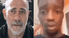 a man with a beard and a young man with a beard are standing next to each other and looking at the camera .