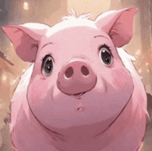 a close up of a cartoon pig 's face with a big smile on its face .