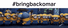 a bunch of minions are standing next to each other with #bringbackcomar written on the bottom