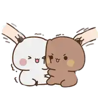 a cartoon of a brown and white bear laying next to each other on a white background .