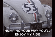 a herbie beetle with the number 53 on the side of it
